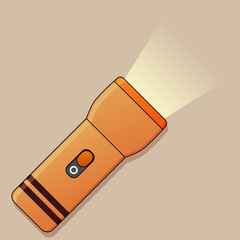 Vector illustration of an orange flashlight with light beam