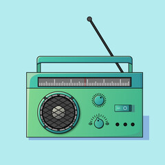 Retro radio vector illustration on blue background 