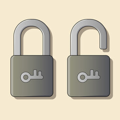 Vector illustration of open and locked padlock