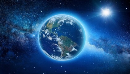 Fototapeta premium blue cosmic landscape with earth generative ai