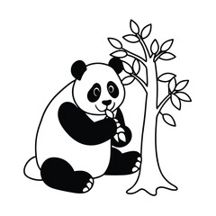Panda chewing bamboo while sitting under tall tree Vector illustration