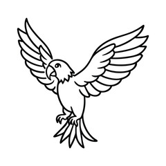Parrot spreading wings on perch with feather detail Vector illustration