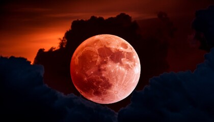 lunar eclipse or blood full moon with clouds