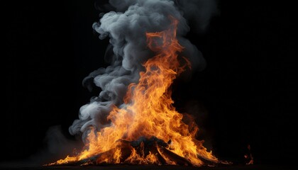 loop smoke of bonfire in front of black background