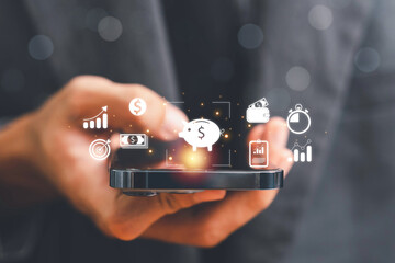 finance and investment concept, invest money, fundraising, ROI return on investment, Interest rate and dividend concept, Businessman is calculating income and return on investment in percentage.