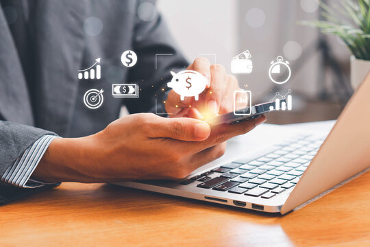 finance and investment concept, invest money, fundraising, ROI return on investment, Interest rate and dividend concept, Businessman is calculating income and return on investment in percentage.