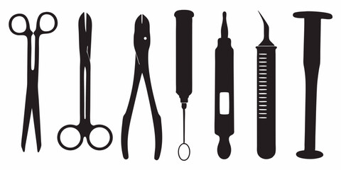 Surgical instruments vector illustration for medical equipment and healthcare professionals use only silhouette