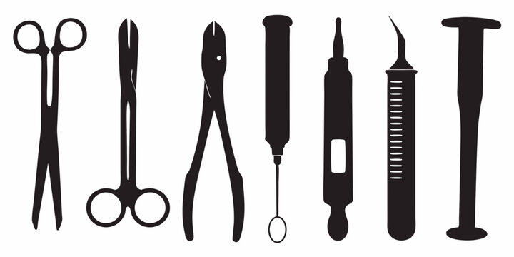 Surgical instruments vector illustration for medical equipment and healthcare professionals use only silhouette