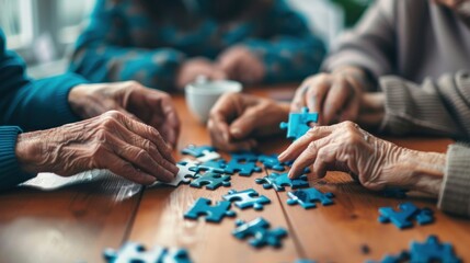 Senior Citizens Working Together on a Puzzle