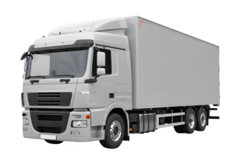 White cargo truck isolated on white or transparent background. Ideal for mockups, logistics, delivery services, and advertising design. PNG format.