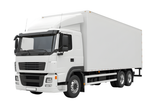 White cargo truck isolated on white or transparent background. Ideal for mockups, logistics, delivery services, and advertising design. PNG format.
