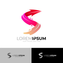 S logo and arrow design swoosh, business logos, red color