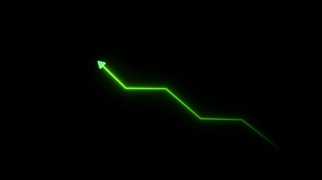 glowing neon green arrow bending downward symbolizes decline, correction, or strategic shift. Perfect for representing market trends, data drops, performance dip, or digital transformation insights.
