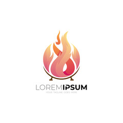 Abstract fire logo with barbecue design template, 3d colorful