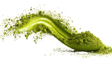  Matcha Green Tea Powder Splash - High-resolution close-up of vibrant green matcha powder splash on transparent background