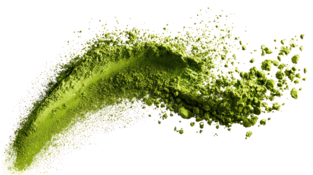  Matcha Green Tea Powder Splash - High-resolution close-up of vibrant green matcha powder splash on transparent background