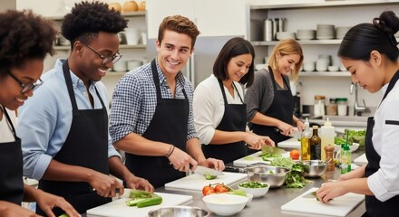 Diverse Group of Students Enjoying a Fun and Engaging Cooking Class
