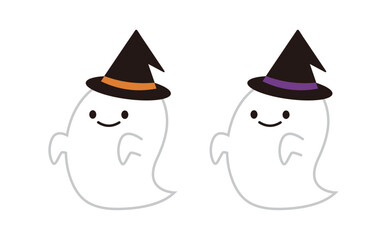 帽子を被った笑顔のおばけのイラスト2個セット