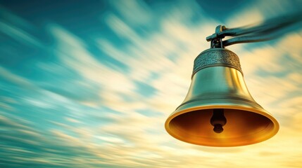Fototapeta premium Golden bell against a vibrant sunset sky