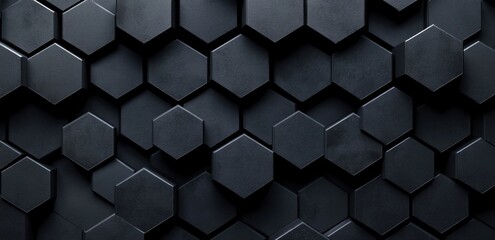 three-dimensional dark grey hexagonal tiles creating a geometric abstract pattern with varying heights and shadows