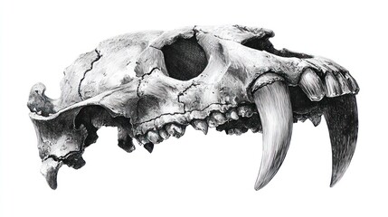 Obraz premium Detailed grayscale drawing of a saber-toothed cat skull