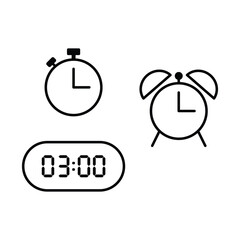 Simple vector illustration of 3 o'clock, timer and 3 o'clock alarm