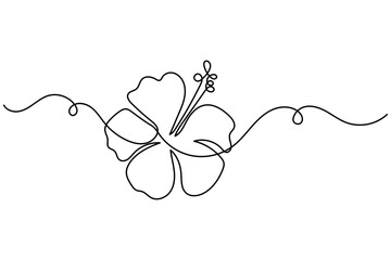 Simple hibiscus flower one line art minimal vector design
