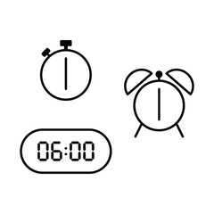 Simple vector illustration of 6 o'clock, timer and 6 o'clock alarm