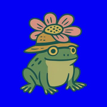 Frog wearing flower hat illustration animation, transparent 4K video, green screen