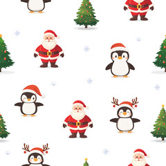 Christmas set with seamless pattern and cute winter cozy elements, vector design