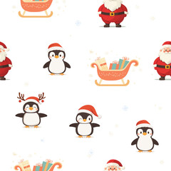 Christmas set with seamless pattern and cute winter cozy elements, vector design