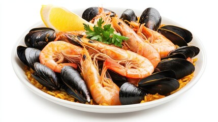 Fresh Seafood Dish with Shrimp, Mussels, Lemon, and Herbs