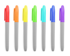 Many colorful markers isolated on white, set