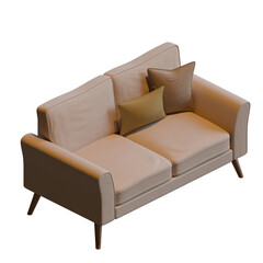 Beige Two Seater Sofa Isometric View 3D Render Illustration