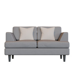 Grey Two Seater Sofa Front View 3D Render Illustration