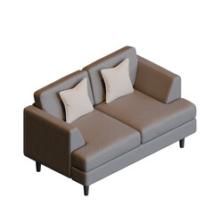 Grey Two Seater Sofa Isometric View 3D Render Illustration