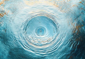 Close-up of water surface with concentric ripples and droplets creating a calming and serene effect