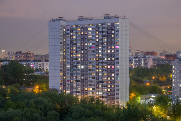 Multi-storey building of standard panel residential buildings near the park