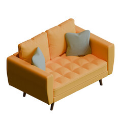 Yellow Two Seater Sofa Isometric View 3D Render Illustration