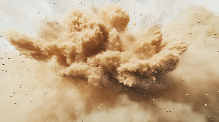 Obraz premium Sand color cloud explosion with detailed particle motion on transparent background
