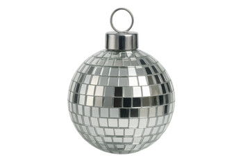 Classic disco ball christmas ornament hanging, isolated on transparent background, perfect for party or festive designs
