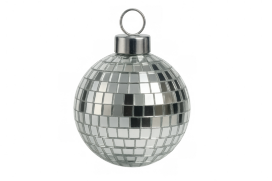 Classic disco ball christmas ornament hanging, isolated on transparent background, perfect for party or festive designs - Powered by Adobe