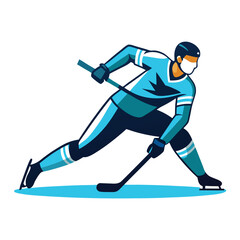 Obraz premium Ice hockey player skating forward with puck in dynamic modern flat illustration
