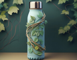 Reusable water bottle with vines wrapping around it in paper