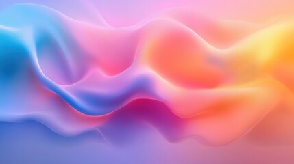 Obraz premium Abstract flowing waves of soft pastel colors blending pink, purple, blue, and orange with smooth gradient transitions creating a serene and dreamy atmosphere