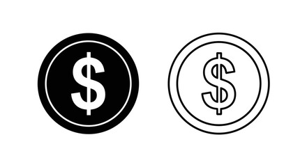 Obraz premium Two coins displayed one solid black and one outline showing dollar sign symbol inside