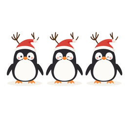 Christmas set with penguins characters. Penguins cartoon vector illustration.