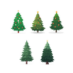 Christmas trees set isolated on white background. Colorful winter trees collection for holiday xmas and new year.
