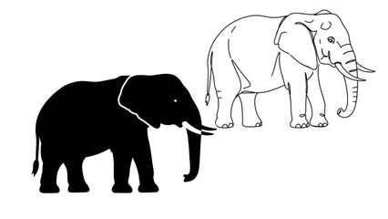 Fototapeta premium African Elephant Silhouette and Line Art Vector Collection