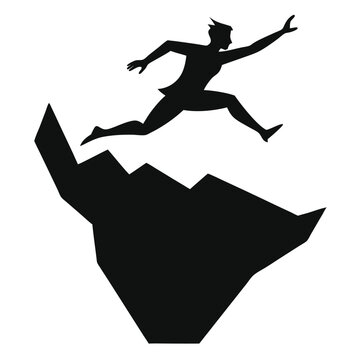 Silhouette of a man leaping across a chasm symbolizing courage and perseverance